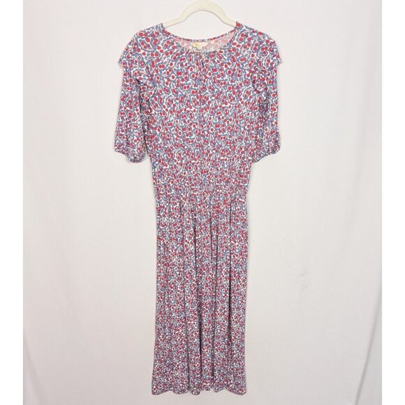 Boden sz. 10R Paisley Floral Flower Midi Dress Ruffle Prairie Knit Stretch - Picture 2 of 16